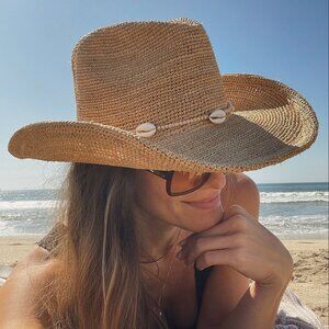 Wyeth Reed Shell Trim Band Raffia Rancher Hat